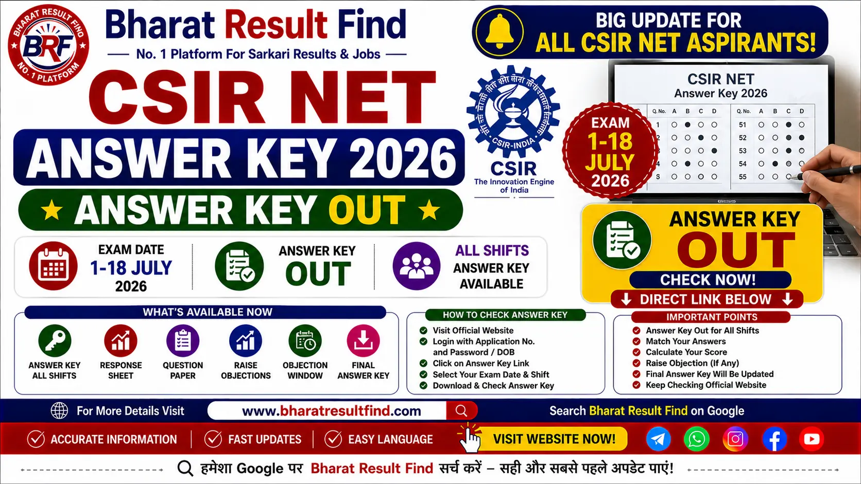 CSIR NET Answer Key 2026