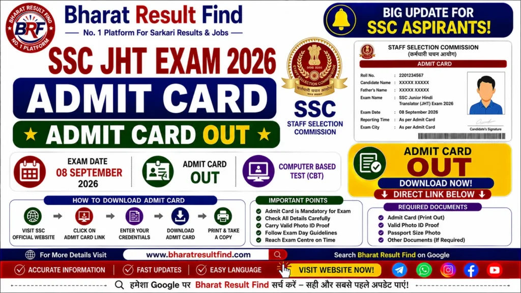 SSC JHT Exam 2026 Admit Card